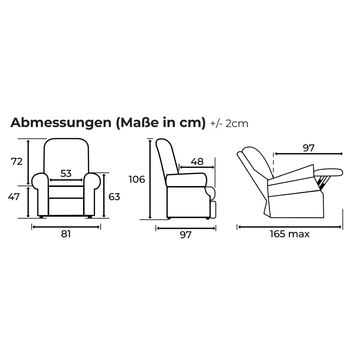 Aufstehsessel Klassischer Komfort 1 Motor Abmessungen.webp